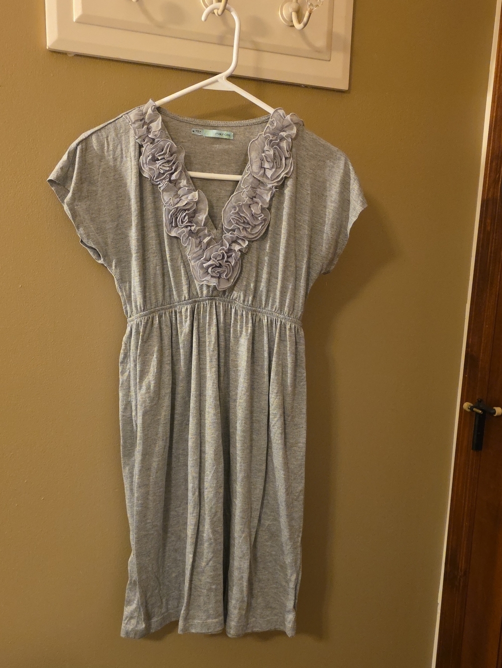 Maurices Heather Gray V-Neck Midi Dress with Rosette Trim